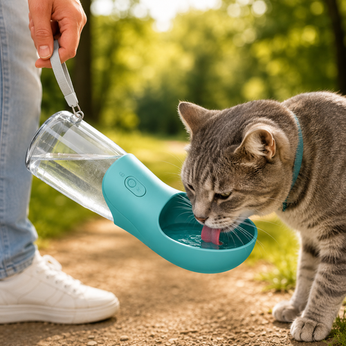 Botella Portátil para Perros y Gatos 800 ml con Bebedero Integrado