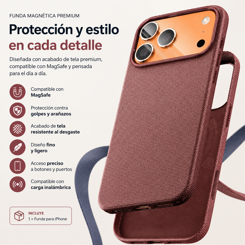 Funda magnética premium con acabado tejido para iPhone